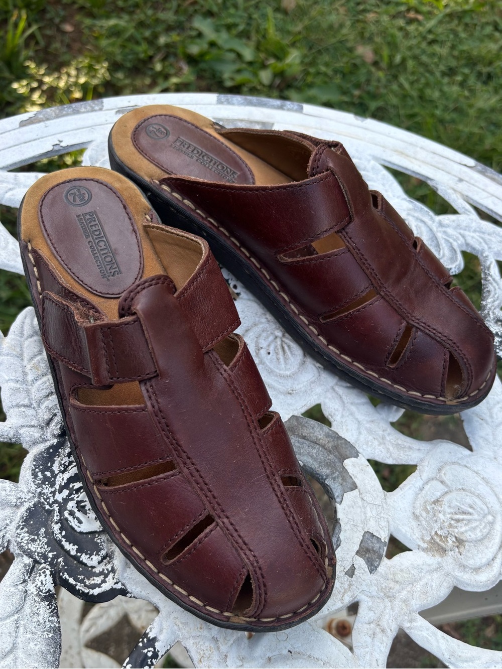 Predictions Men's Brown Leather Slide Clog Mules